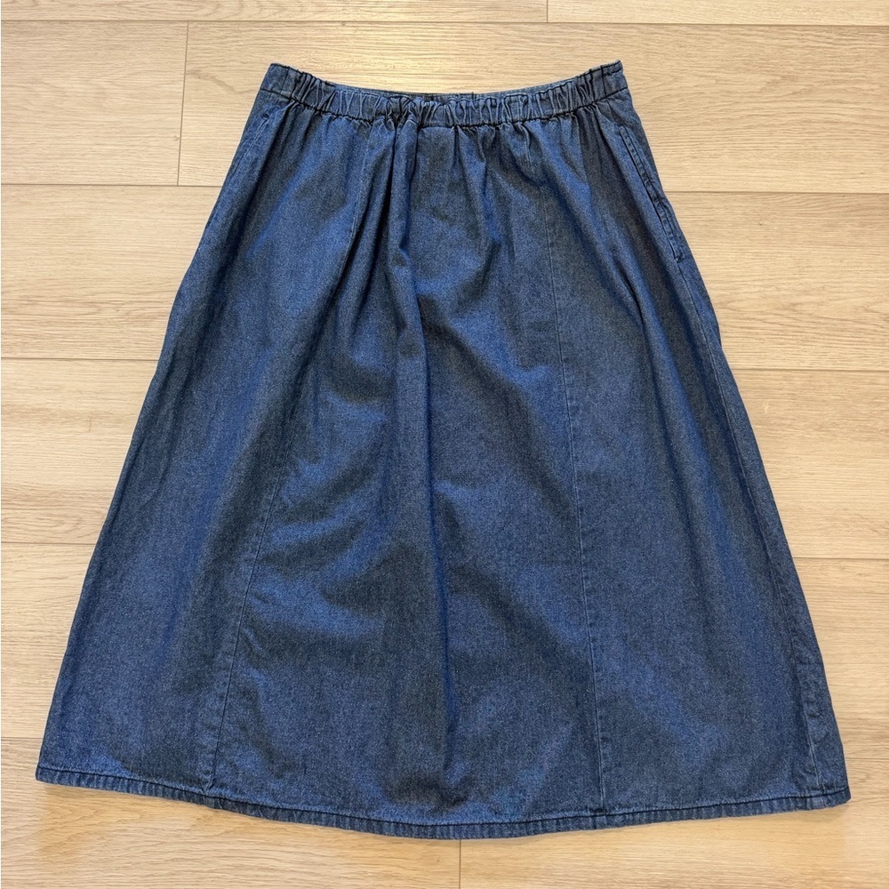 Vermont Country Store Denim Midi Skirt Sz M P Boho Retro A Line Ranch Western - Picture 2 of 8